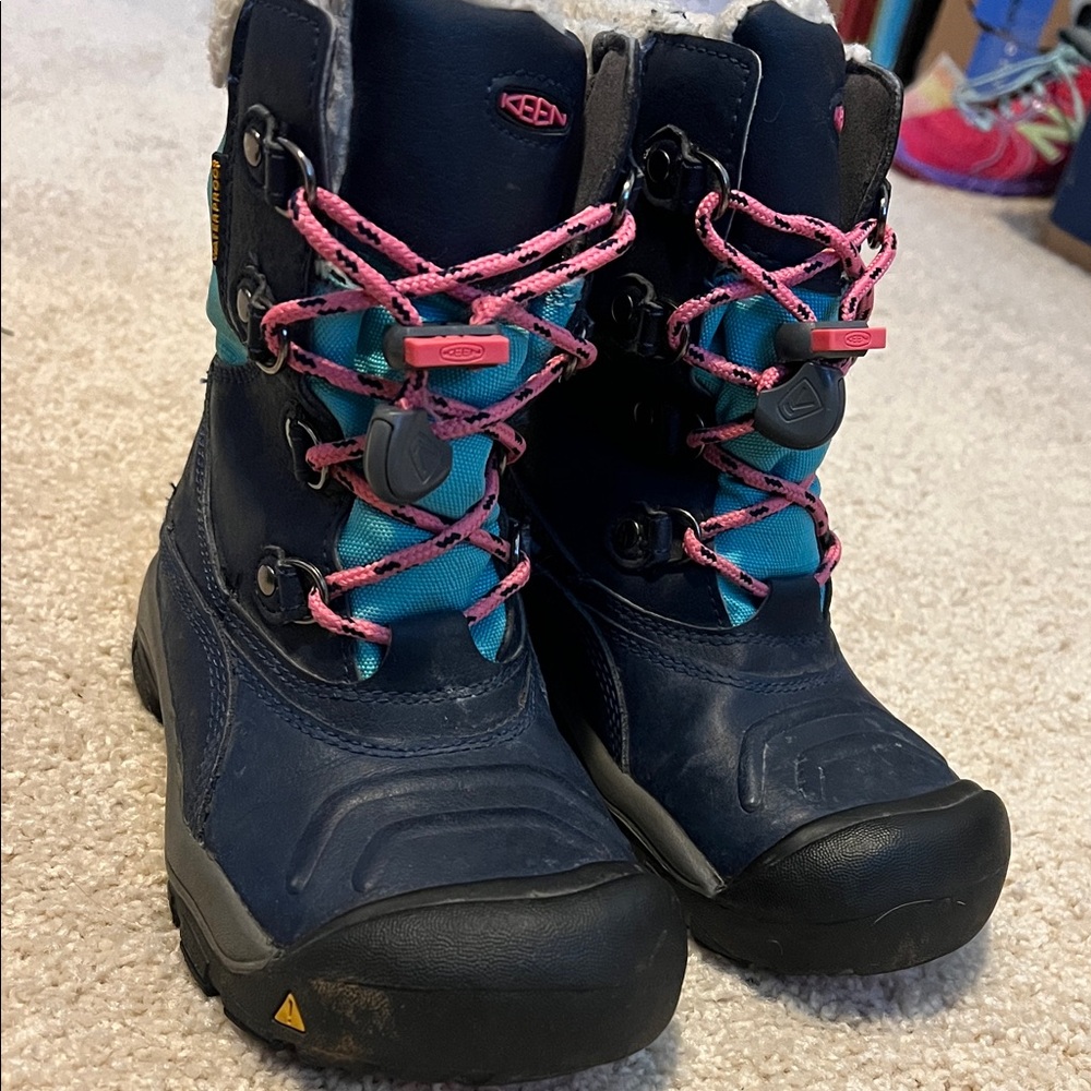 Keen Kids' size 1 Navy and Pink winter snow boots waterproof warm
